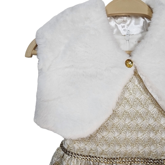 Tahari Kid's 2-Piece Formal Dress With Faux Fur Vest - 5 - Picture 3 of 10
